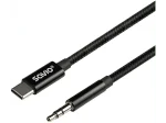 Cablu USB C tata la Jack 3.5 mm tata 1m negru textil SAVIO CL-187