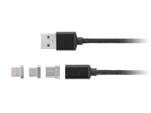 Cablu USB magnetic micro USB / Lightning 1m negru Kruger&Matz