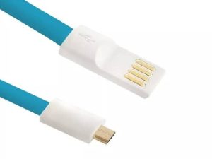 Cablu USB - Micro USB 1m Aurit Cablu Plat Albastru Qoltec
