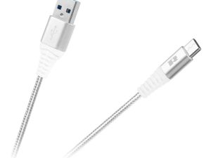 Cablu USB2.0 A - USB type C 0.5m alb panzat Rebel