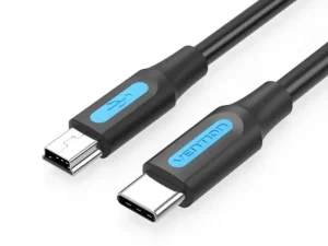 Cablu USB2.0 mini 5pin mufa tata - USB C mufa tata nichelat 2m negru dublu ecranat 2A VENTION COWBH