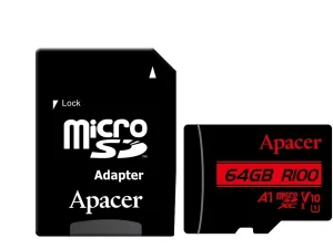 Card microSDXC UHS-I U1 V10 A1 Apacer 64GB R100 cu adaptor SD AP64GMCSX10UB-R