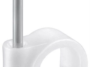Cleme clips fixare cablu rotund plastic cu cui 4mm alb 100buc Goobay