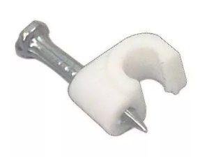 Cleme clips fixare cablu rotund plastic cu cui 4mm alb 100buc Well