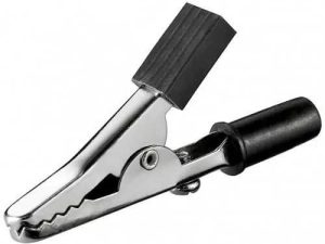 Clip crocodil negru 45mm se poate insera pe conector banana Goobay