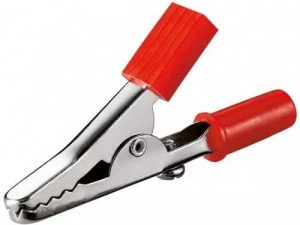 Clip crocodil rosu 45mm se poate insera pe conector banana Goobay