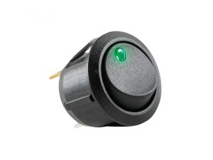 Comutator basculant 12V 20A ON-OFF cu retinere 1 contact cu LED verde incastrare 20 mm