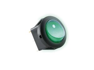Comutator basculant cu retinere 1 contact 12V 16A cu bec verde 23x20x22.8 mm