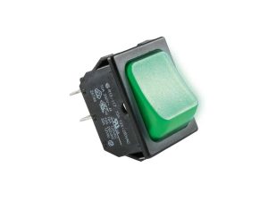 Comutator basculant ON-OFF cu retinere 250V 10A 2 circuite cu bec verde incastrare 31x22mm R13-117 Somogyi Elektronic