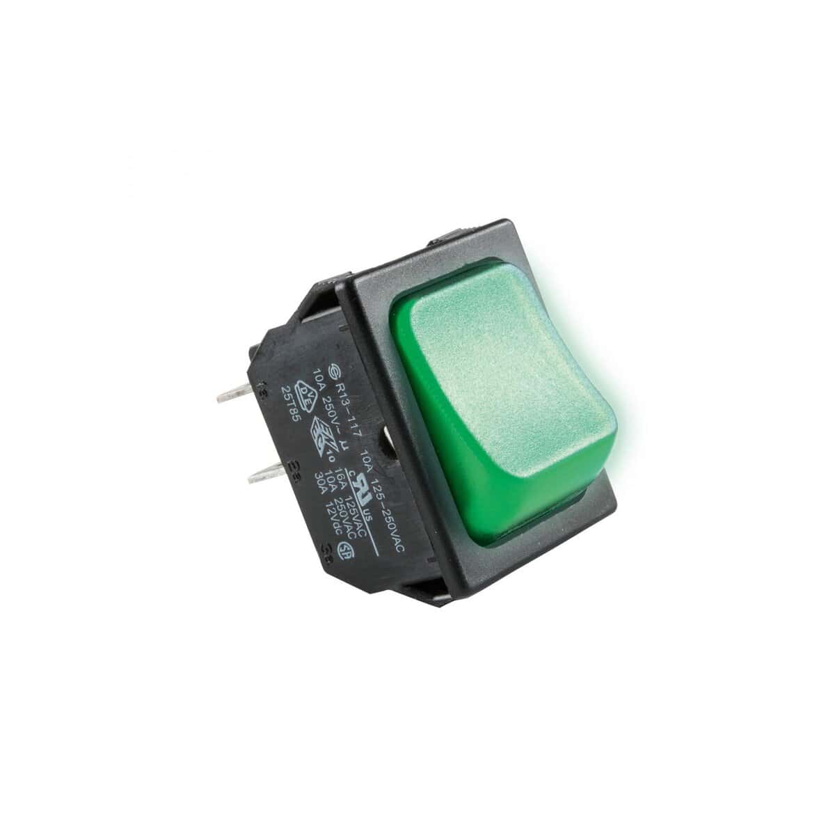 Somogyi Elektronic Comutator basculant ON-OFF cu retinere 250V 10A 2 circuite cu bec verde incastrare 31x22mm R13-117 Somogyi Elektronic