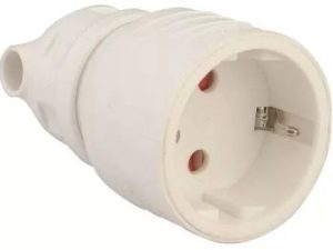 Cupla Schuko mama cu inel de prindere iesire laterala alba 16A 3500W Well