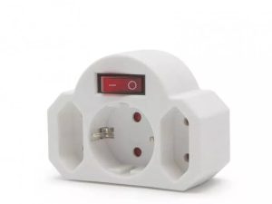 Distribuitor triplu 1x Schuko +2x Euro de perete 16A 3500W cu intrerupator delight
