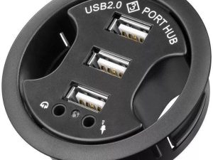 Hub USB 2.0 cu 3 porturi +audio montabil in birou negru Goobay