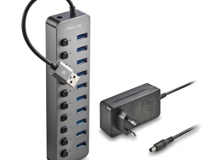 HUB USB 3.0 NGS iHub10 cu 10 porturi si alimentator inclus