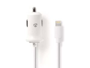 Incarcator auto 12V - Apple Lighting 2.4A certificat MFi alb 1m Nedis