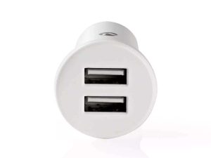 Incarcator auto bricheta cu 2 iesiri USB A 4.8A alb Nedis