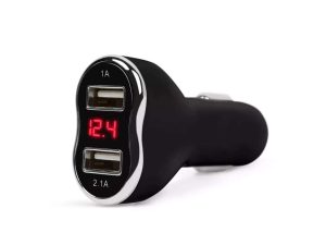 Incarcator auto negru 3.1A USB x2 bricheta cu voltmetru MNC