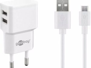 Incarcator de retea dual 2x USB cu cablu micro USB 2.4A alb Goobay