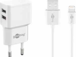 Incarcator dual Apple Lightning USB 2.4A 12W 1m alb Goobay