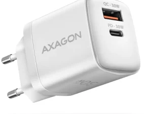 Incarcator retea PD 3.0 QC4+ 1x USB-C + 1x USB-A 30W alb AXAGON ACU-PQ30W