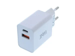 Incarcator retea Well 1x USB-A QC3.0 1x USB-C PD 30W alb PSUP-USB-WPQ3001WE-WL