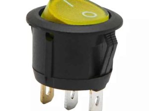 Interupator basculant 1 circuit 6A 250V ON-OFF 3 pini galben cu retinere