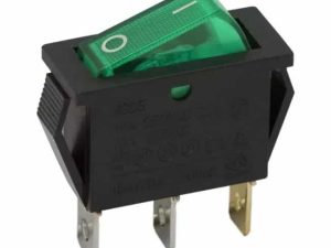 Interupator basculant 3 pini 1 circuit 10A 250V OFF-ON lumina verde cu retinere