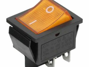 Interupator basculant 4 pini 1 circuit 16A 250V OFF-ON galben 21.7x28.5mm