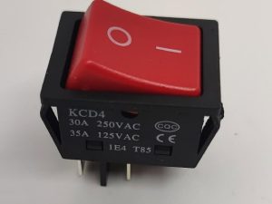 Intrerupator 4 poli 250V 30A 1 buton rosu ON-OFF cu retinere 21.7x28 mm KCD4