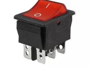 Intrerupator 6 poli ON-OFF 250V 16A 1 buton rosu cu retinere 21.7x28.5mm