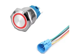 Intrerupator buton LED rosu SW 3 ON-OFF cu retinere metal 19mm 12-24V