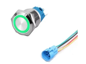 Intrerupator buton LED verde SW 2 OFF-(ON) fara retinere metal 16mm 12-24V