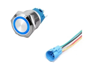 Intrerupator buton SW 3 ON-OFF cu retinere metal 19mm 12-24V LED albastru