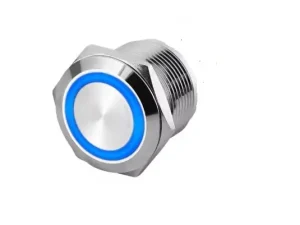 Intrerupator buton SW1 OFF-(ON) fara retinere metal 12mm 12-24V LED albastru
