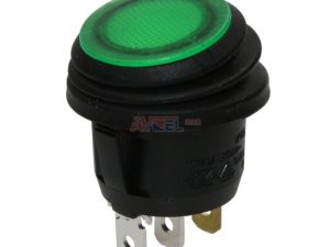 Intrerupator ROCKER SPST 2 pozitii OFF-ON cu retinere 10A/250VAC verde IP65 lampa cu neon ermetic SCI R13-112B8W-02-BGNN-0A-N2