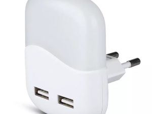Lampa veghe patrata cu senzor lumina alb calda 3000K + 2x USB V-tac SKU-507