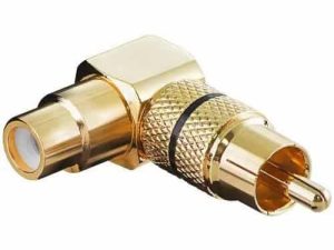 Mufa adaptor RCA mama la RCA 90 tata inel negru metal aurit Goobay