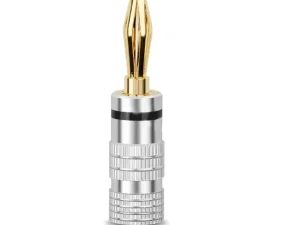 Mufa banana tata 4mm metal cu surub si inel negru