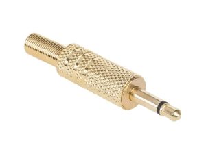 Mufa Jack 3.5 mm mono tata metal aurit pe fir cu protector cablu