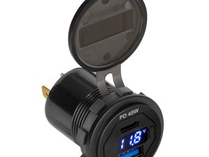 Mufa montaj incarcare auto 12-24V - USB + USB type C PD QC 3.0 63W cu display PY-CHR0007