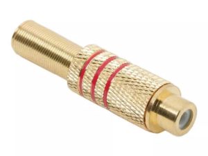 Mufa RCA mama metal aurit cablu 6mm inel rosu