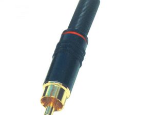 Mufa RCA tata metal aurit cu marcaj alb/negru HOME