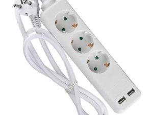 Prelungitor 3 prize + 2x USB 1.5m 3G1.5mm2 alb V-TAC SKU-8774