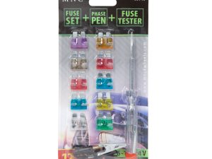 Set 10 sigurante auto 19x13mm 3 5 7.5 10 15 20 25 30A + creion de faza/tester 6-24V M`N`C 05713