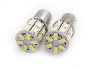 Set becuri LED auto de frana 12V P21/5W BA15D dublu filament 20x5730SMD alb 500lm CARGUARD 2buc