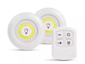 Set de lampi LED COB 3W 200lm 3x AAA IP44 autoadezive de perete cu telecomanda