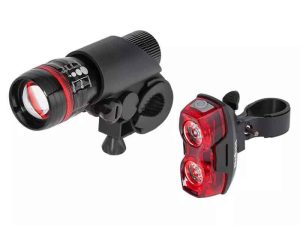 Set Far LED 1W si STOP LED 2x0.5W pentru bicicleta pe baterii 2x AAA/3X AAA REBEL