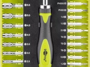 Set surubelnita 17biti CrV 3x capete plane 1mm 1.5mm 2mm 2x Phillips PH000 PH00 3x Torx T4 T5 T6 2x stele Star 0.8 1.2 7x hexago