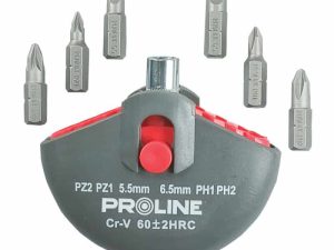 Set varfuri CrV S2 in carcasa cu maner PH1 PH2 PZ1 PZ2 plate 5.5 6.5 mm prelungitor magnetic 1/4" 7 piese Proline 10697