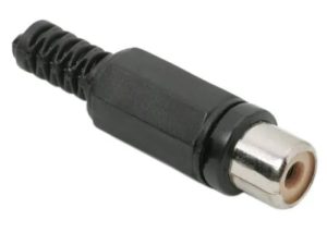 Soclu RCA mama executie plastic negru cu protectie pentru cablu